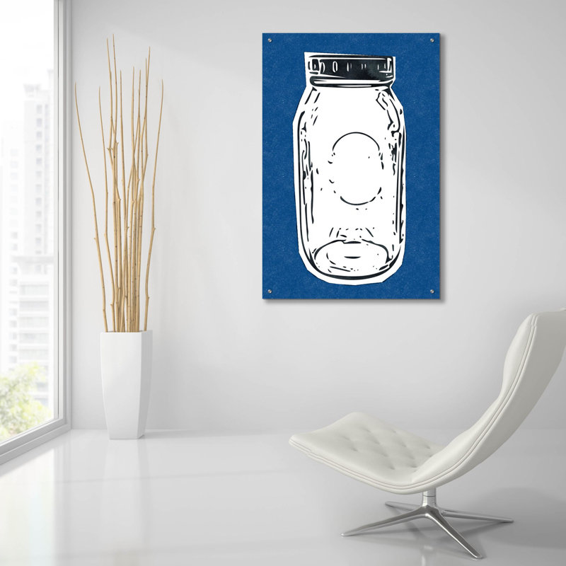 «Pop Art Mason Jar Dark Blue» par Linda Woods, art mural en verre acrylique, H 36 po x l 24 po x P 0,2 po