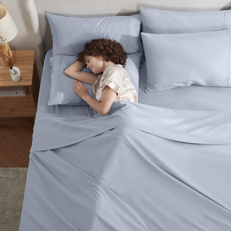 Ensemble de draps en microfibre Hotel Luxury, Bleu givré, Double