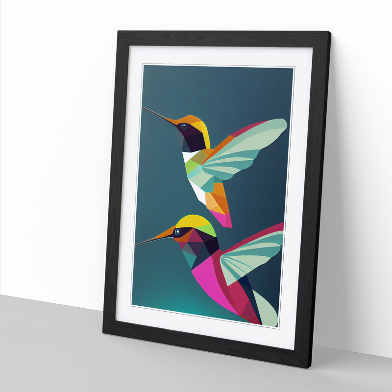 Anneliesse Hummingbird Geometric - Picture Frame Print, 64cm H x 46cm W, Oak
