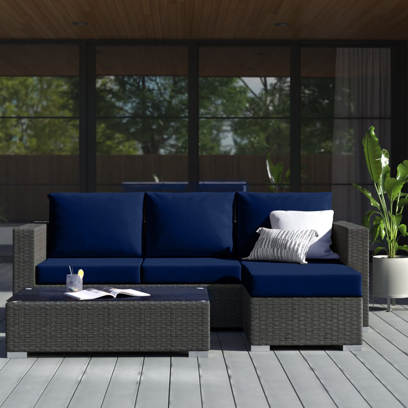 Ensemble modulaire d'extérieur Sunway 3 pièces Modway, Toile bleu marine Sunbrella®