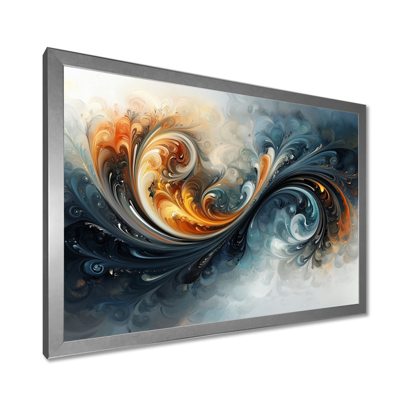 «Parallel Streams Of Fractal Horizon II», art mural abstrait moderne en spirale, H 30 po x l 40 po, Argent argent