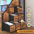 Bunk Bed Twin Over Twin With Stairs, Led Lights Twin Bunk Bed With 2 Storage Drawers & 6 Fabric Drawers, Metal Twin Loft Beds With Guardrail & Stairs, Space Saving-1883204289-1890154783