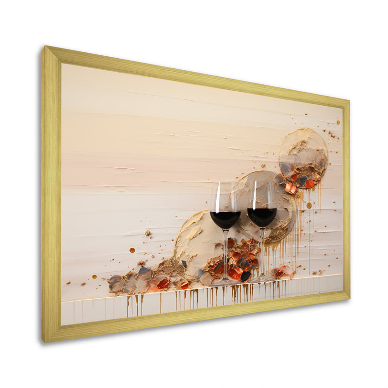 Minimalisme vin champagne sur toile, Cadre doré simple, H 24 po x l 32 po x P 1 po