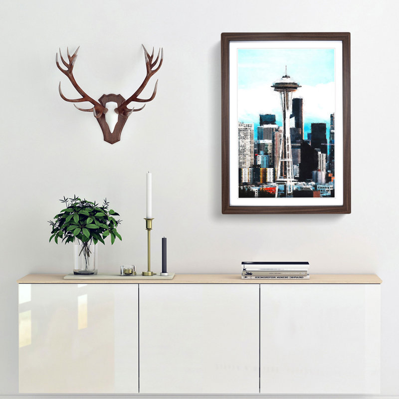 Space Needle In Seattle Washington Painting - Framed Print, Walnut Framed, 63cm H x 45cm W x 2cm D