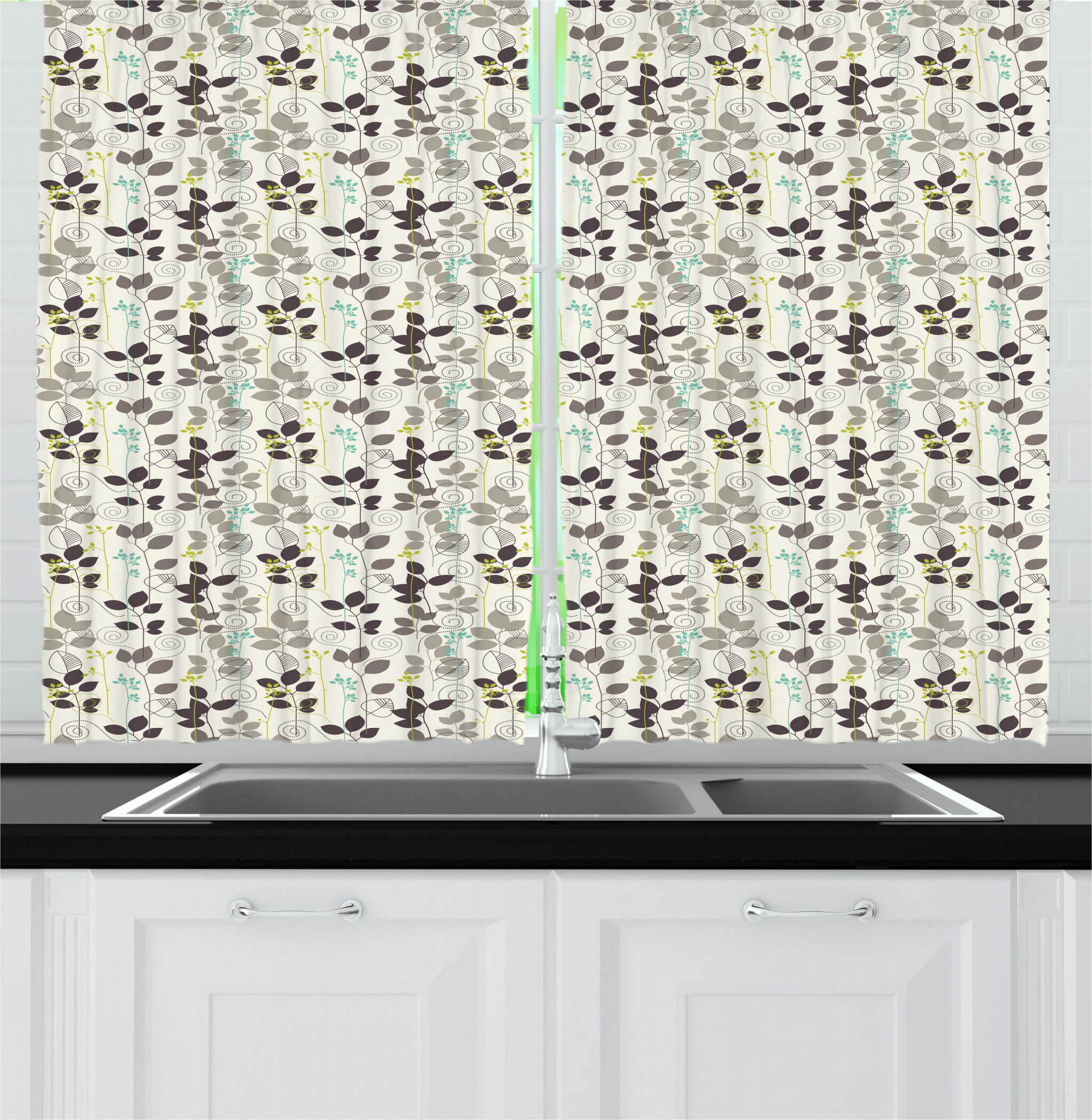 East Urban Home Floral Tailored 55'' W Kitchen Curtain in | Wayfair