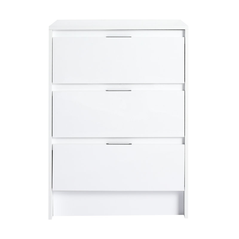 Armoire de rangement autoportante blanche lustrée 24 po, 3 tiroirs à fermeture douce, pour la salle de bain, la chambre à coucher et l'armoire d'organisation avec pièce idéale