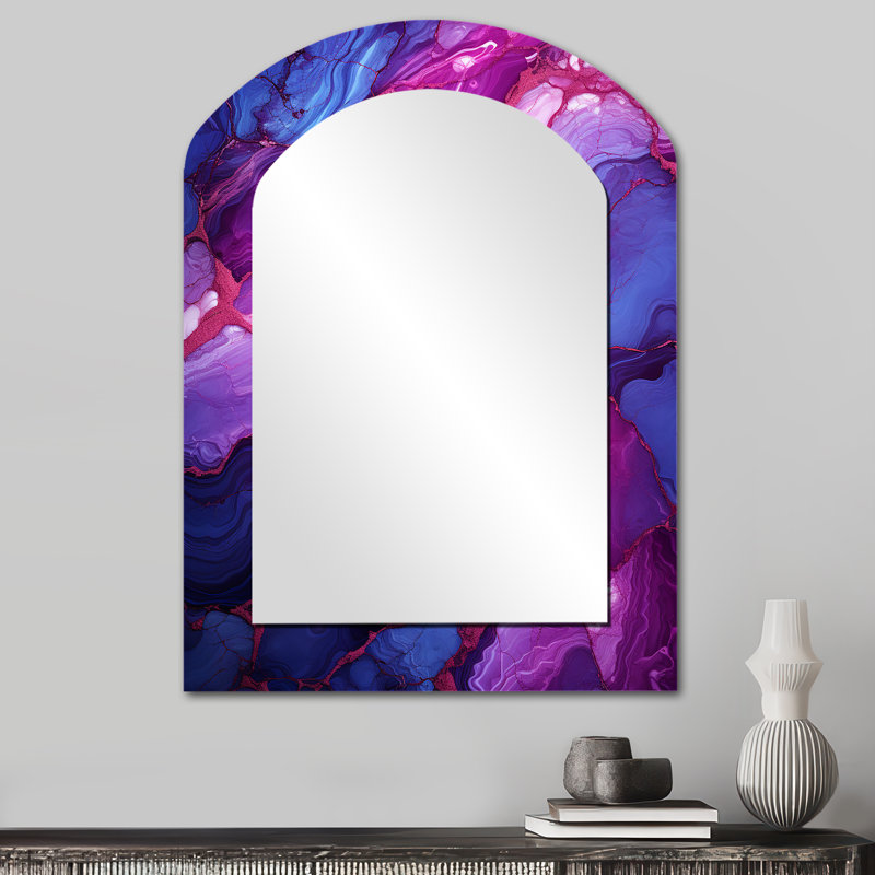 Miroir mural arqué bleu et mauve, 34 po x 25 po