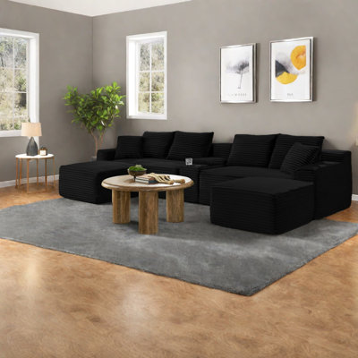 Canapés modulaires Ultimate Comfort, style velours côtelé avec rangement et USB, parfait pour les salons familiaux