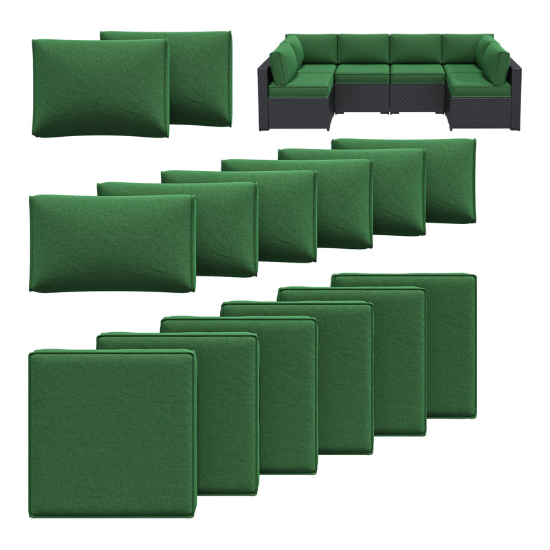 14-Pcs Outdoor Patio Cushion Cover Set  For 6-Seat Sectional Sofa, Covers Only, Green