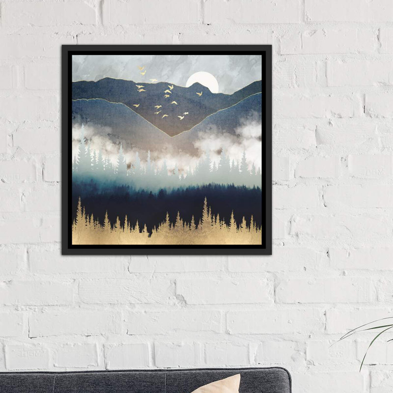 « blue mountain brume » par spacefrog designs-print, H 37 po x l 37 po x P 1,5 po, Toile avec cadre noir patiné