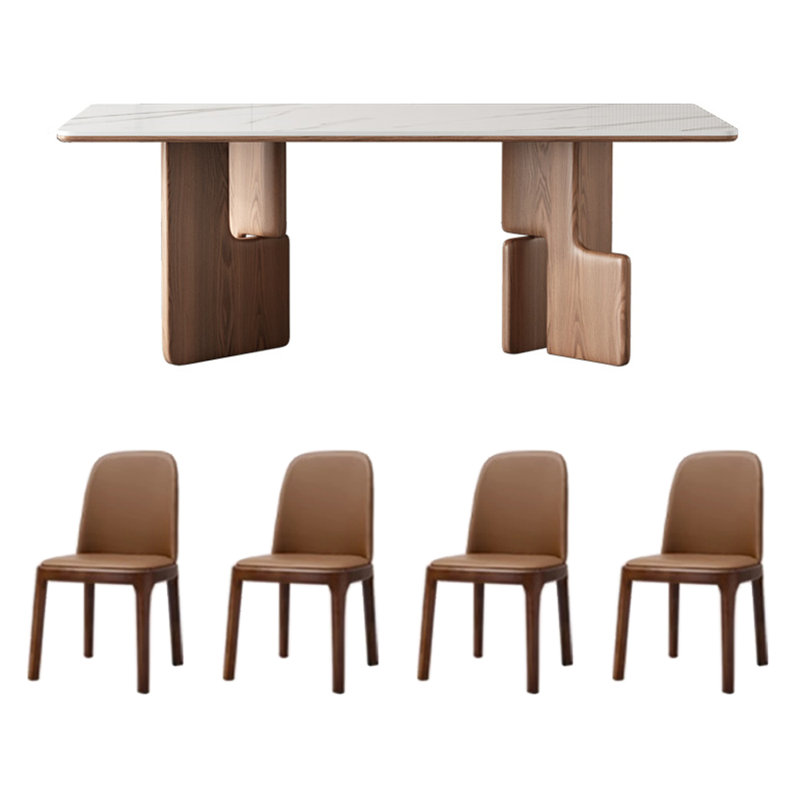 Simple and luxurious rectangular dining table set, 29.9"H x 63"L x 31.5"W