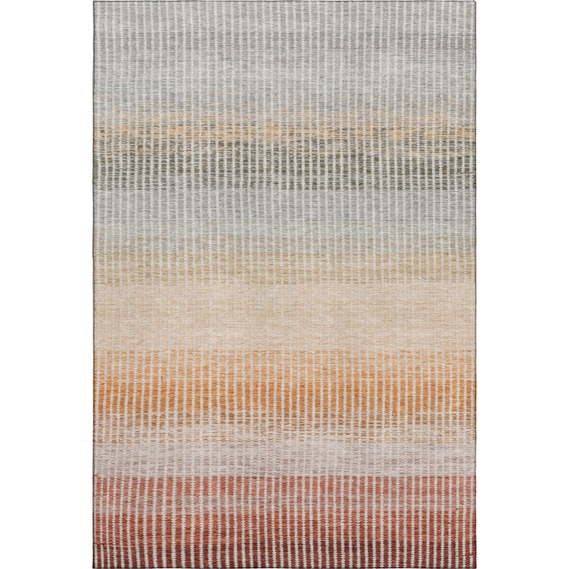 Premium Machine Washable Mayfield AMF2313 Stripes Rug, Terracotta, 5' x 7'6"