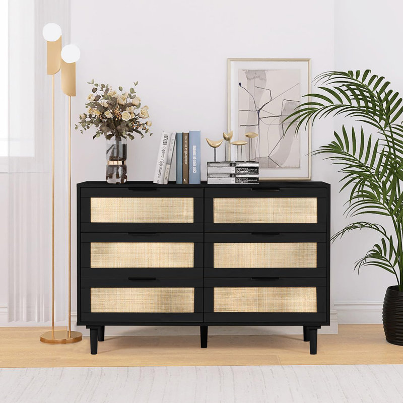 Commode de rangement moderne en rotin 43 tiroirs l 43,3 po, Noir
