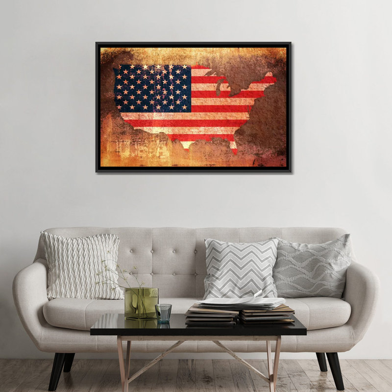 «U.S.A. «Flag Map» par Michael Tompsett, impression sur toile, H 18 po x l 26 po x P 1,5 po, Toile avec cadre noir