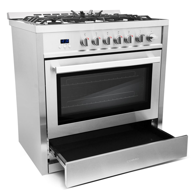 Cosmo 36 in. Nebula Collection 4.4 cu. ft. Gas Range, 5 Burners, Rapid Convection Oven, Cast Iron Grates in Stainless Steel