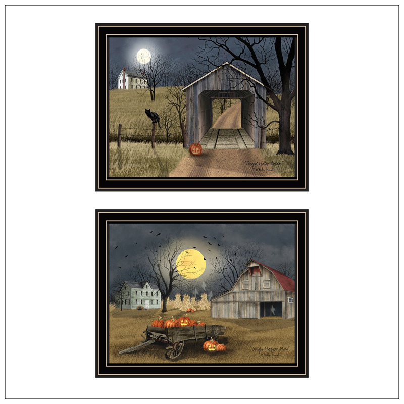 Trendy Decor 4U 2- Piece Vignette Halloween Season In The Country Wall Art For Living Room, Bedroom Wall Art Print For Home Decor By Billy Jacobs