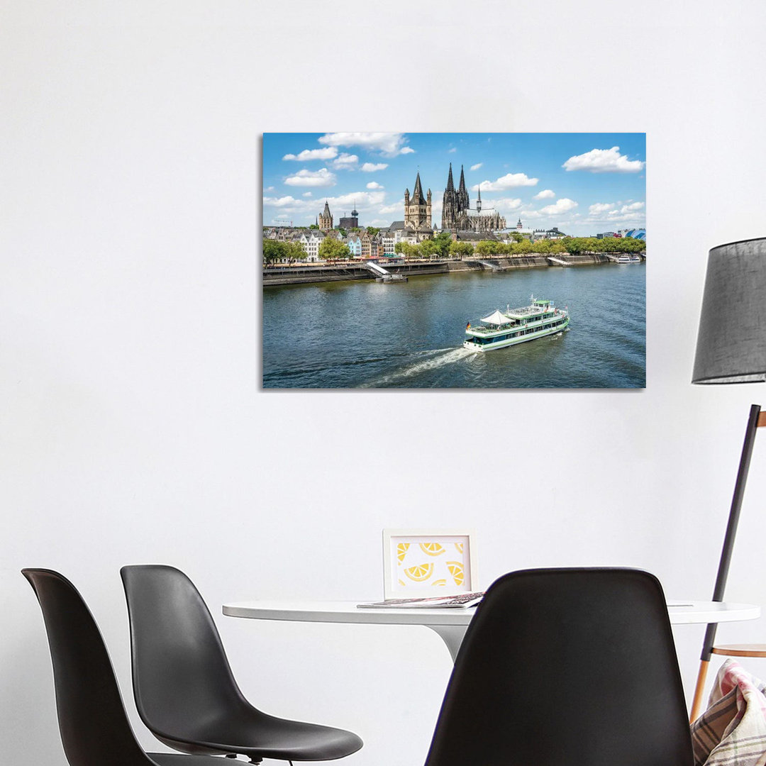 City Of Cologne Along The Rhine River With Cologne Cathedral And Great St. Martin Church by Jan Becke - Wrapped Canvas Print