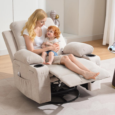 Fauteuil inclinable et pivotant surdimensionné avec massage et chaleur, capacité de poids de 400 lb, fauteuil inclinable et pivotant à 360 ° avec vibration à 8 points, chaleur lombaire, porte-gobelets et poches de rangement
