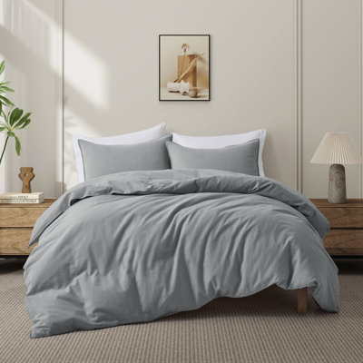 Ensemble de housse de couette en mélange de coton et lin - Literie en lin lavé respirant avec fermeture à glissière et attaches de coin, style maison de campagne douce
