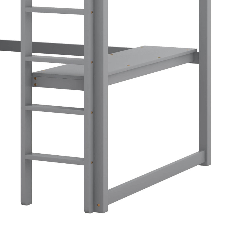 Lit mezzanine double en bois avec garde-robe intégré, bureau, tablettes de rangement et tiroirs Avoca