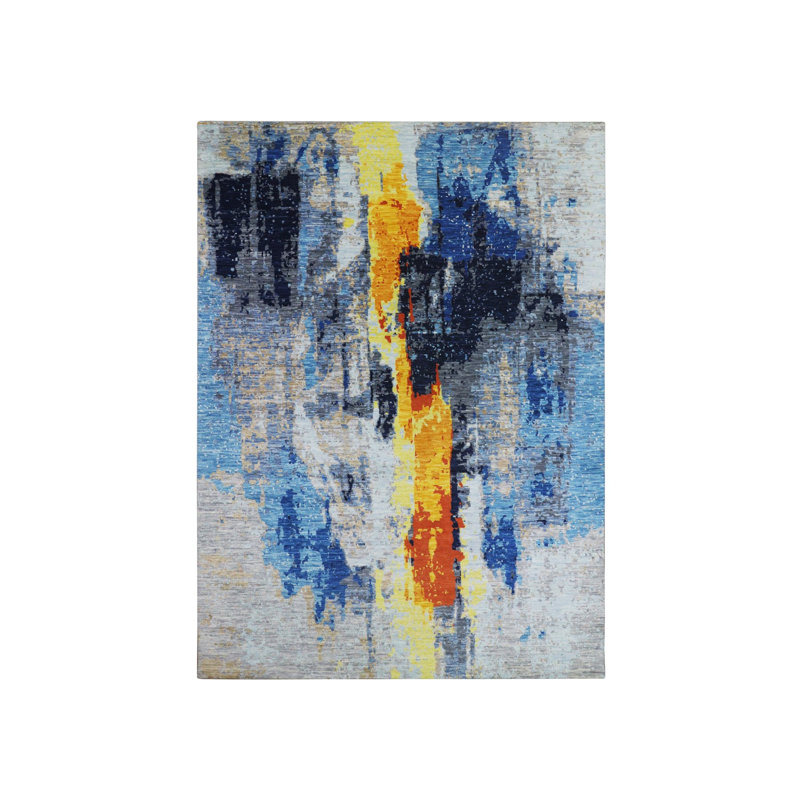 Tapis 10 pi x 13 pi 9 po gris en laine pure noué à la main à motif abstrait moderne 438FAE22695C4E1DAA18970363338BC2