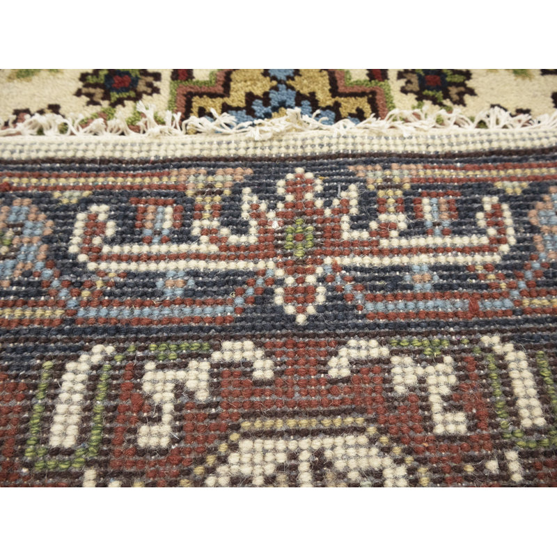 Tapis de couloir oriental crème crème traditionnel 3 x 19 Heriz Serapi