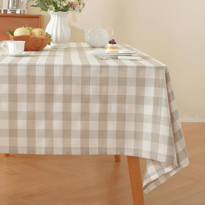 Checkered Tablecloth Rectangle Washable Buffalo Plaid Table Cloth Cotton Linen Gingham Table Cover For Picnic Kitchen Dining Room, Beige And White,60 * 60 Inch