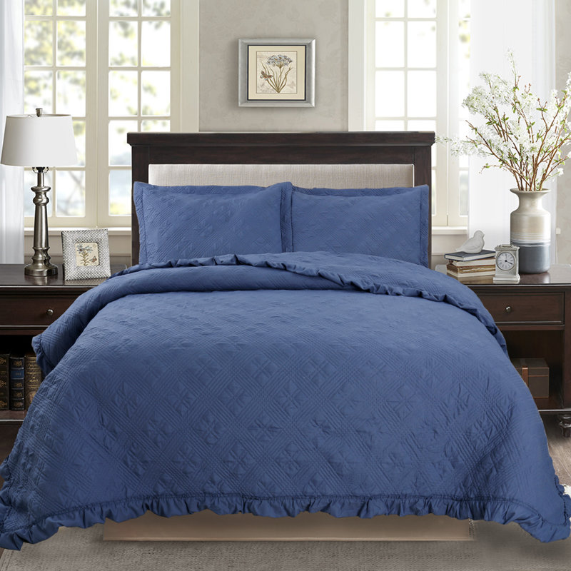 Modern & Contemporary Polyester Quilt, Navy, Queen Quilt + 2 Standard Shams