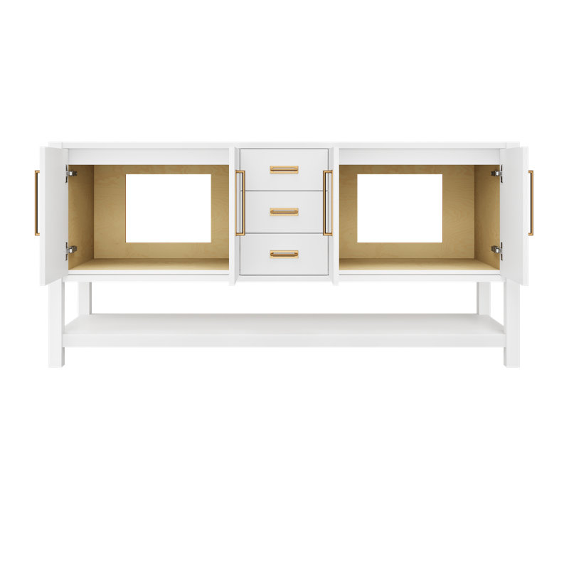 Meuble-lavabo double Kiawah, Blanc pur, Or satiné, 72"