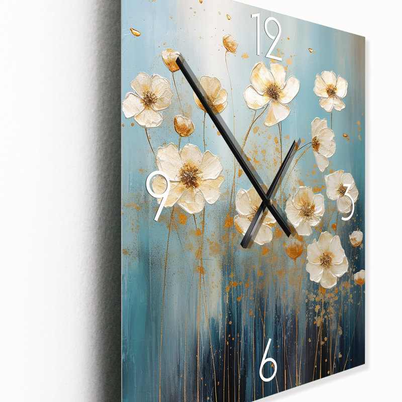 Horloge murale surdimensionnée minimaliste beige et bleu Buttercups On Blue II, Médium
