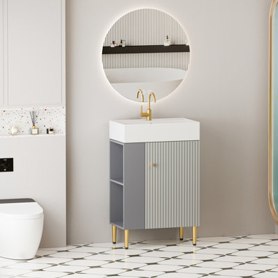 Meuble-lavabo à tablettes ouvertes 21,6 po avec lavabo en céramique