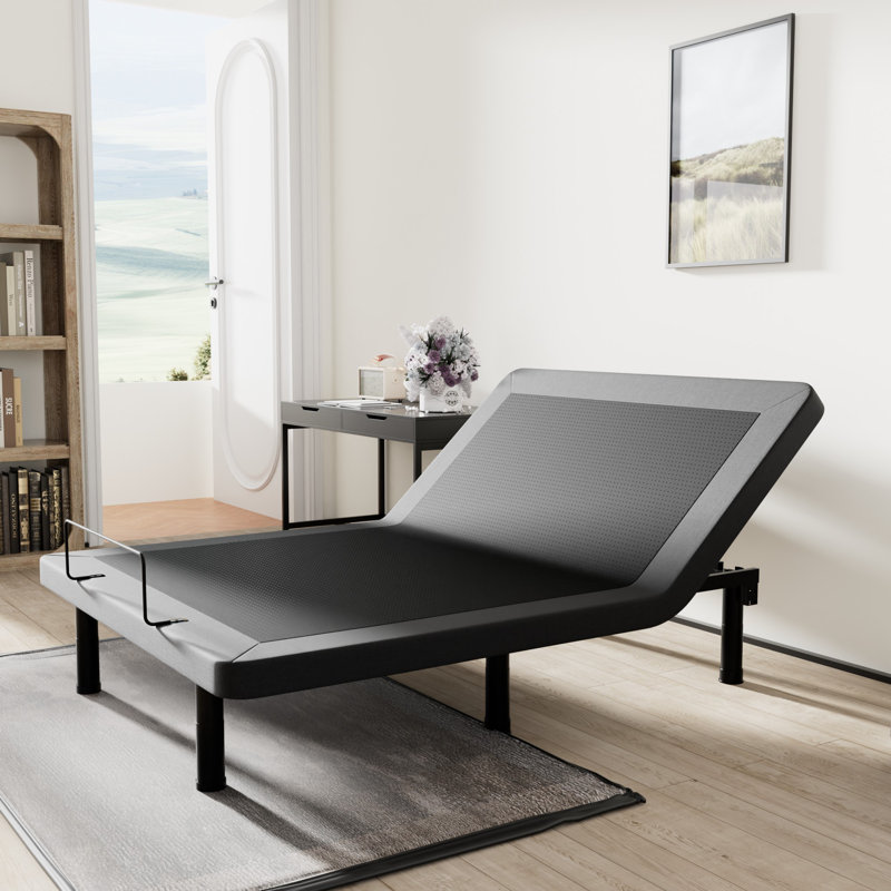Geloff Upholstered Adjustable Bed with Wireless Remote - Zero Gravity, Anti-Snore & Memory Presets - Electric Head/Foot Incline, Height Adjustable