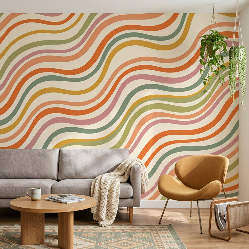 Papier peint rétro Mid Mid Modern, 100 po x 96 po, Non tissé