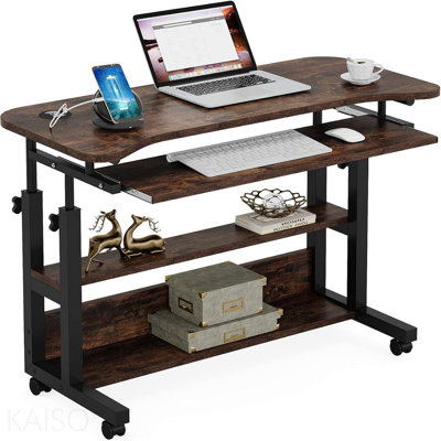 Rustic Brown 32" Portable Height Adjustable Standing Desk With Outlets