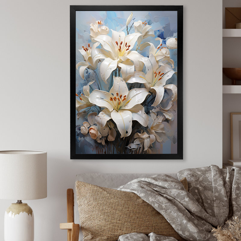 Fleurs de lys en fleurs III sur toile, Cadre simple noir, H 20 po x l 12 po x P 1 po