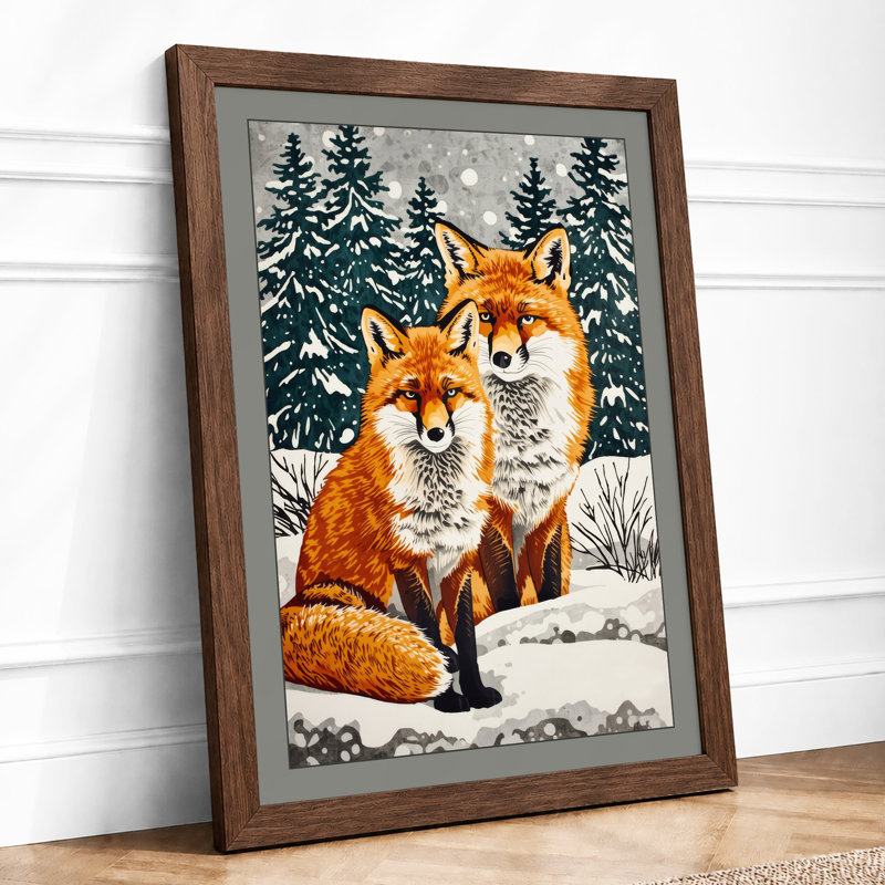 Foxes in Winter Boho - Framed Print, A1 - 84.1 x 59.4 cm, Walnut