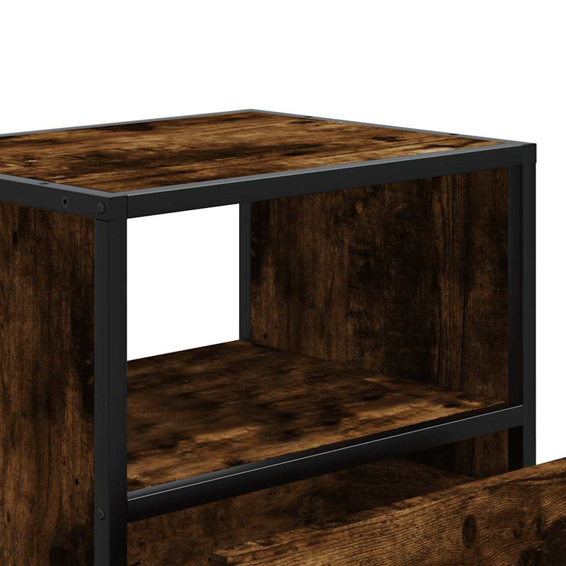 40cm W Metal Bedside Table, Smoked Oak