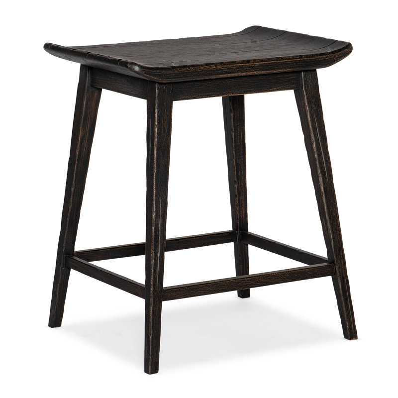 Adjustable Black Leather & Wood 24.75'' Transitional Counter Stool