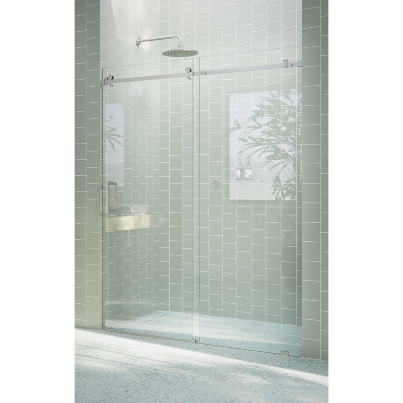 Astro 52 - 56 in. x 78 in. Fully Frameless Glass Sliding Shower Door, Brushed Nickel