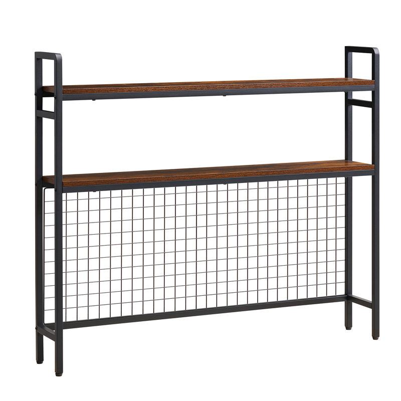 Étagère de bureau à 3 niveaux avec grille, structure en métal noir et tablette en bois, rangement de bureau pour chambre d'étudiant, maison, bureau, avec pieds antidérapants