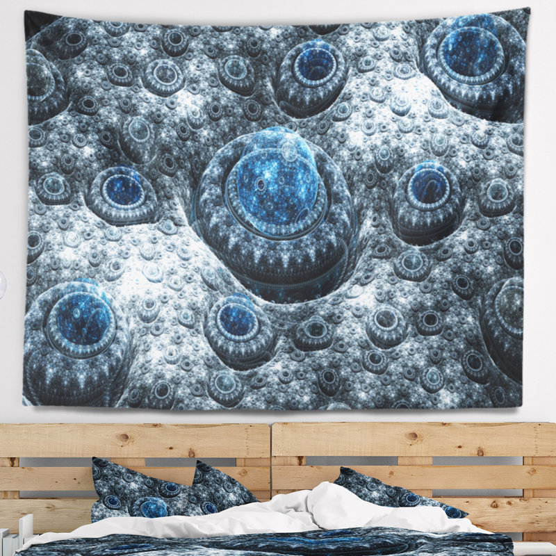 Tapisserie de planète en fractale abstract blue, H 68 po x l 80 po