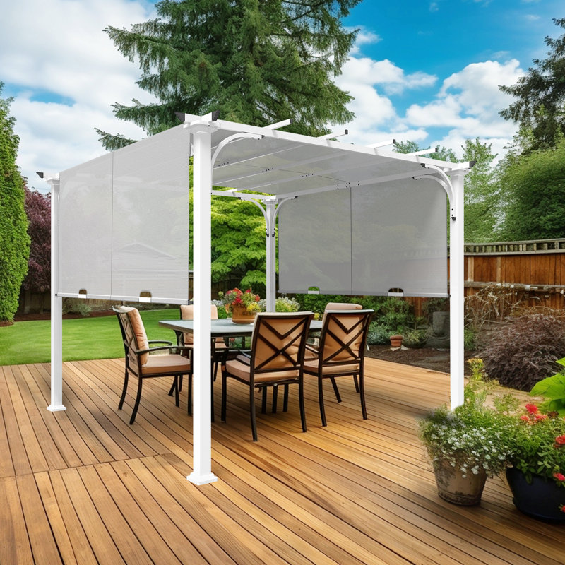 10 pi. L 10 pi. D Pergola en acier avec auvent, Gris