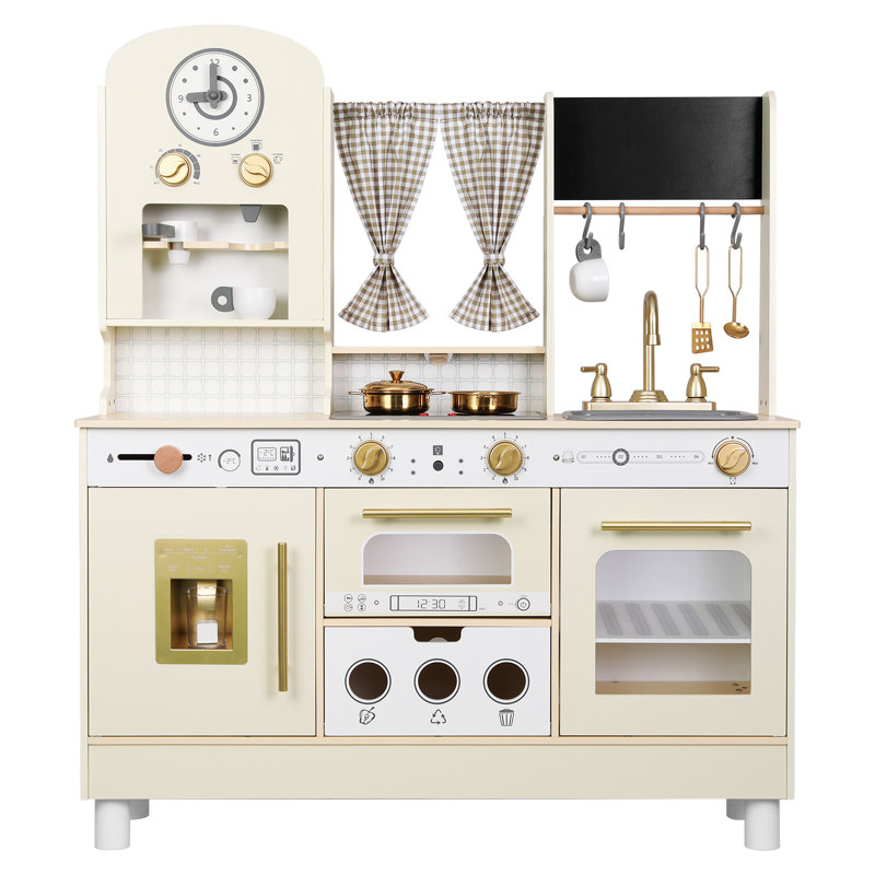 Ensemble de cuisine pour enfants, cuisine de jeu en bois, réglable en hauteur, livré avec divers accessoires de cuisine, cadeau de jeu de rôle idéal pour les tout-petits et les enfants de 3 à 8 ans (blanc)