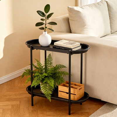 2-Tier Metal Plant Stand With Oval Trays, Space-Saving Indoor Outdoor Storage Rack For Plants, Decor, And Small Furniture