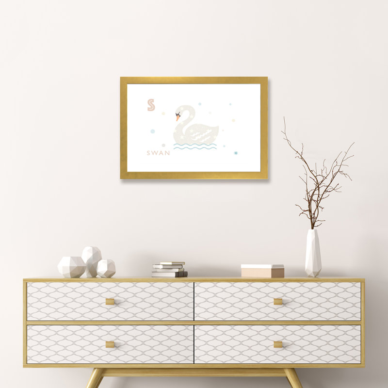 Cygne - imprimé, Blanc, H 16 po x l 24 po x P 1 po, Papier encadré doré
