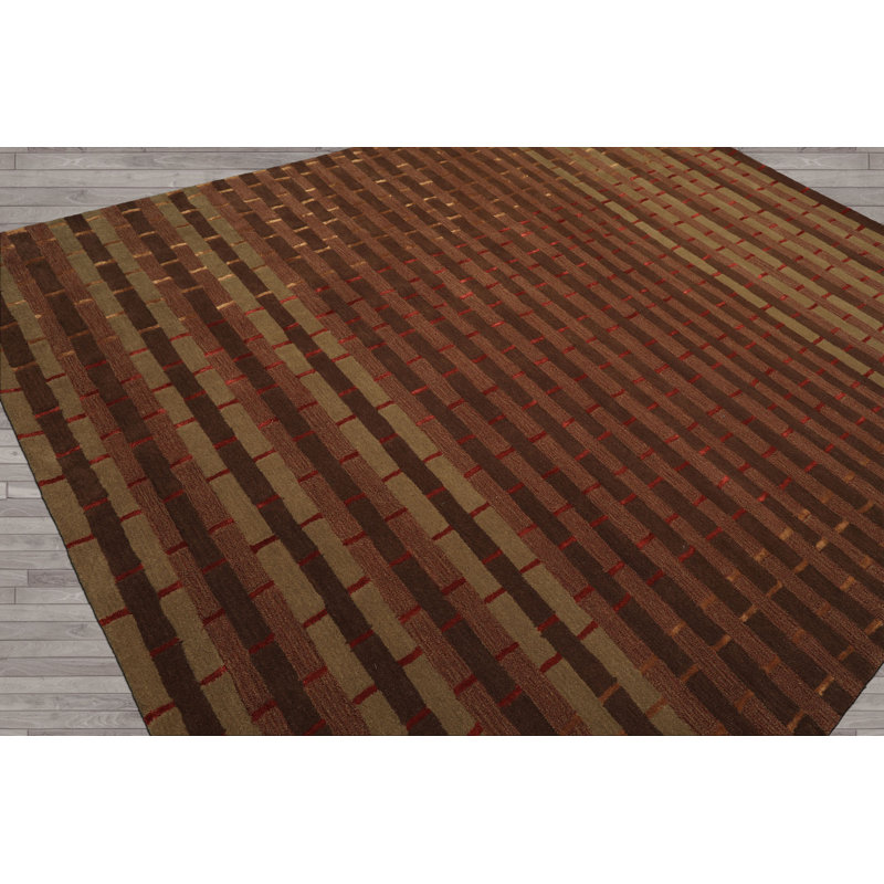 Tapis touffeté à la main 8 x 10 en laine et bambou soyeux et framboise