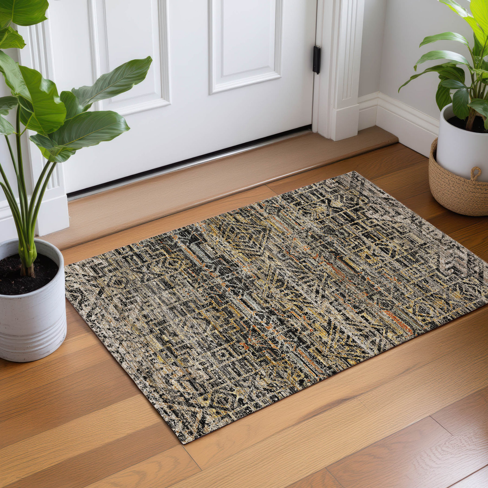 Premium Machine Washable Tirico Casual Rug, Black, 2'6" x 3'10"