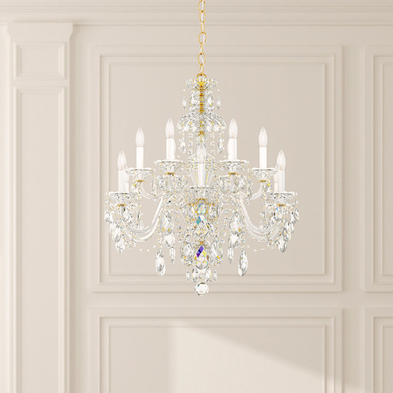 Sterling 12 - Light Glass Chandelier, Polished Silver, Swarovski Spectra, 220 V