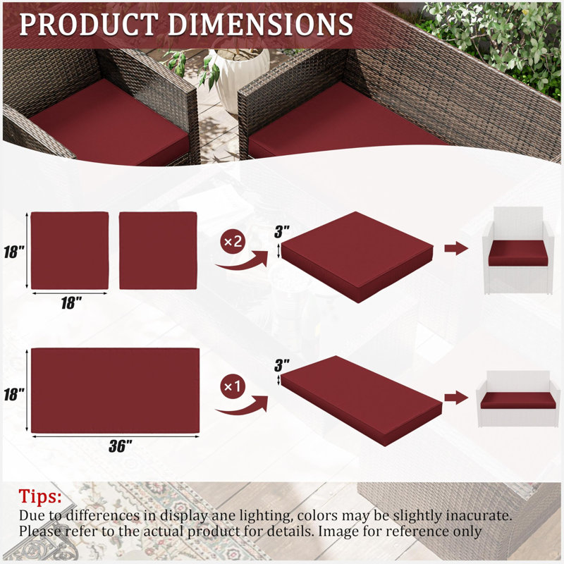 Outdoor Seat Cushions (Set Of 3), Burgundy