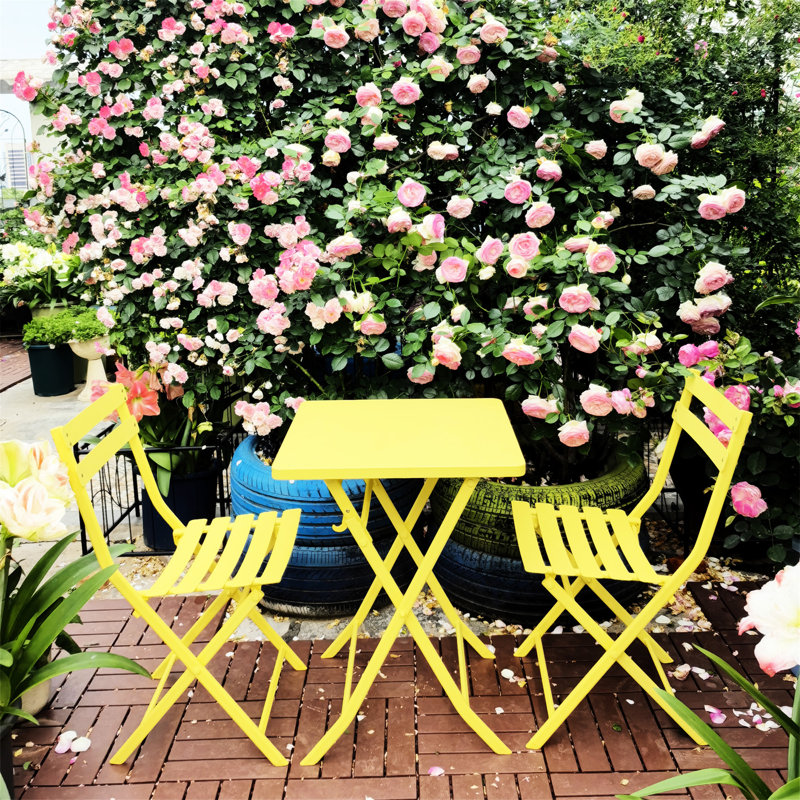 Ensemble bistro 3 pièces pour table pliante et chaises Rous, H 28,35 po x L 21,65 po x l 21,65 po, Jaune 2